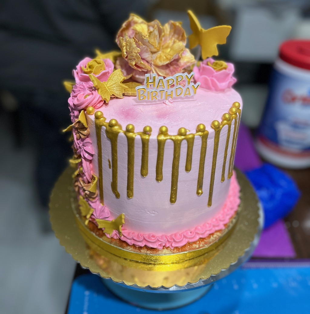 Butterfly Pink & Gold Birthday Cake
