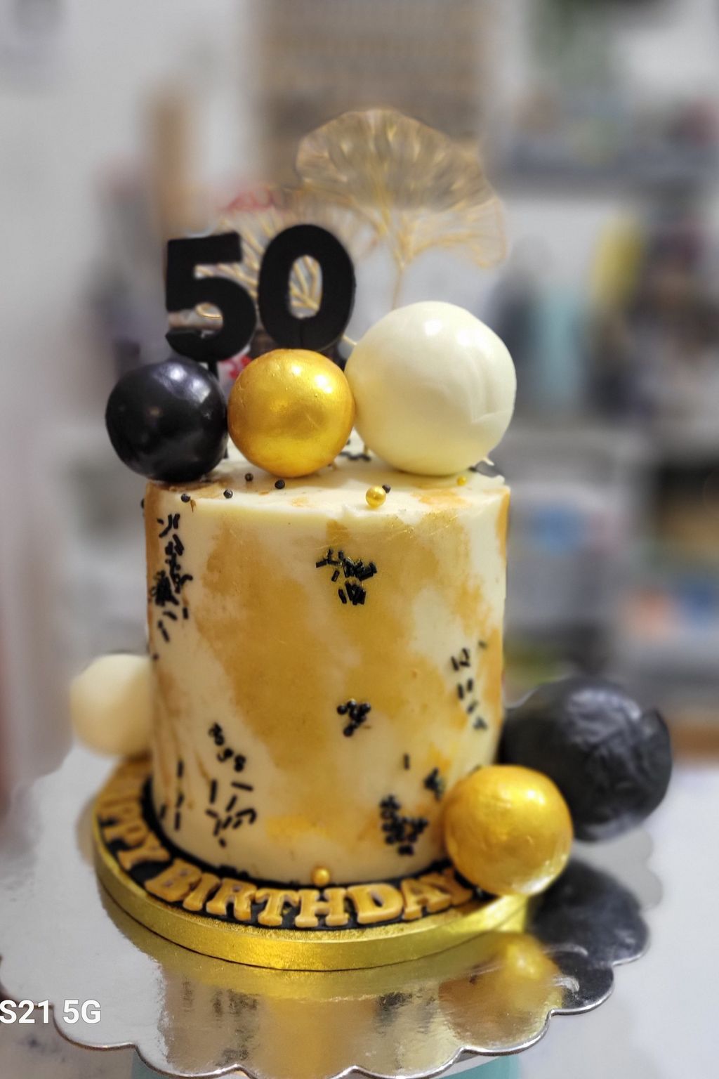 Golden Black & White 50th Birthday Cake