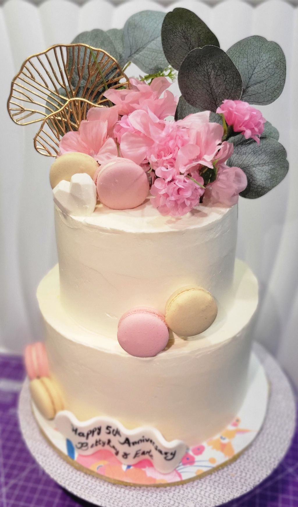 Floral & Macaron Anniversary Cake