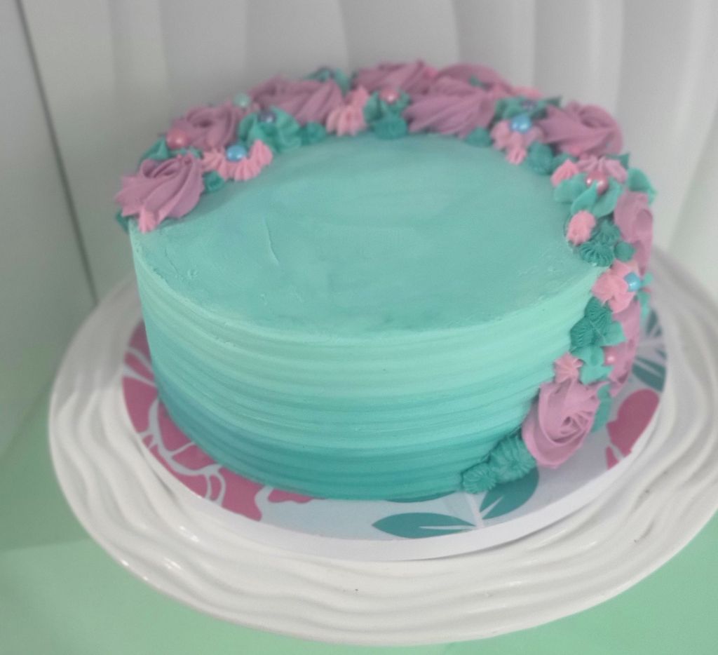 Elegant Purple & Teal Floral Birthday Cake