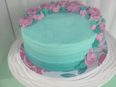 Elegant Purple & Teal Floral Birthday Cake sub image 2