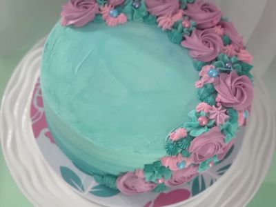 Elegant Purple & Teal Floral Birthday Cake sub image 1