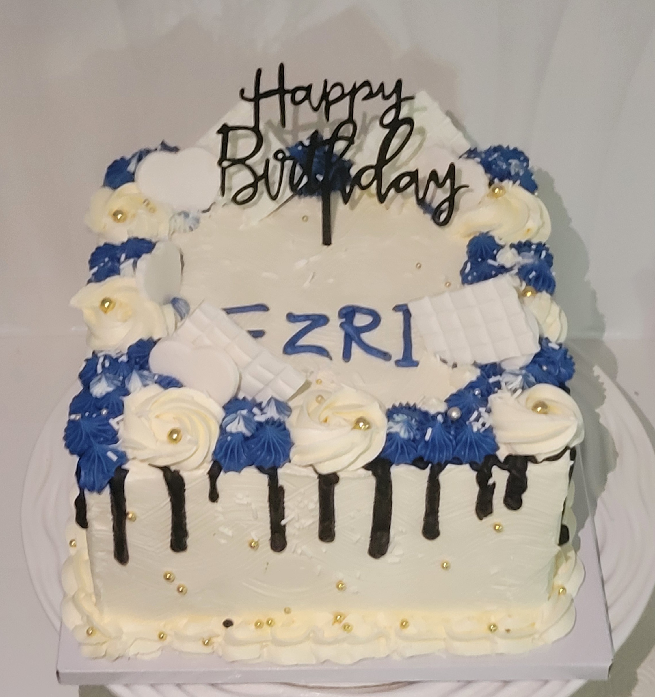White /Royal Blue Square cake  9x9