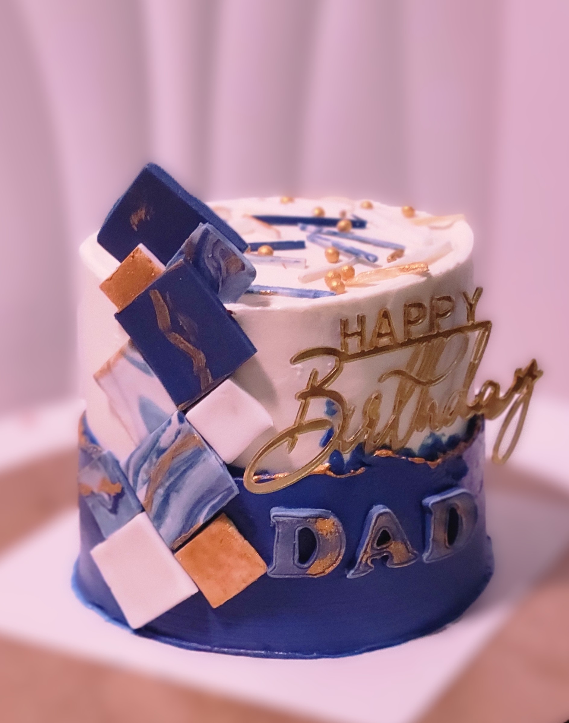 Modern Geometric Navy & Gold Birthday Cake