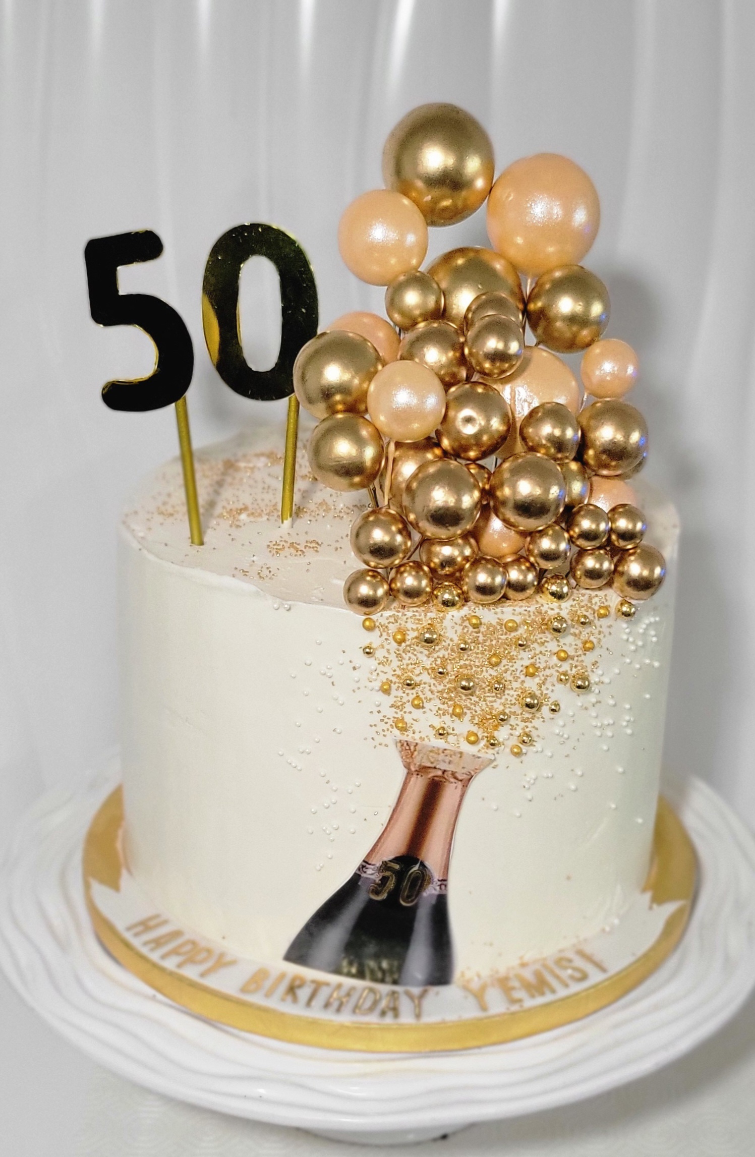 Golden Champagne Celebration Cake – 50th Birthday Edition