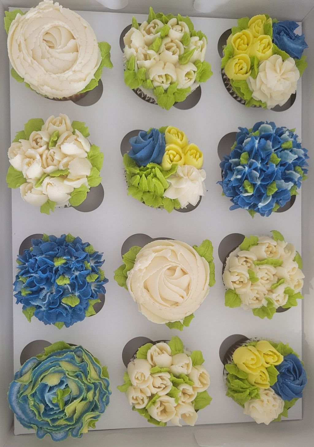 Blue and Green Floral Cupcakes