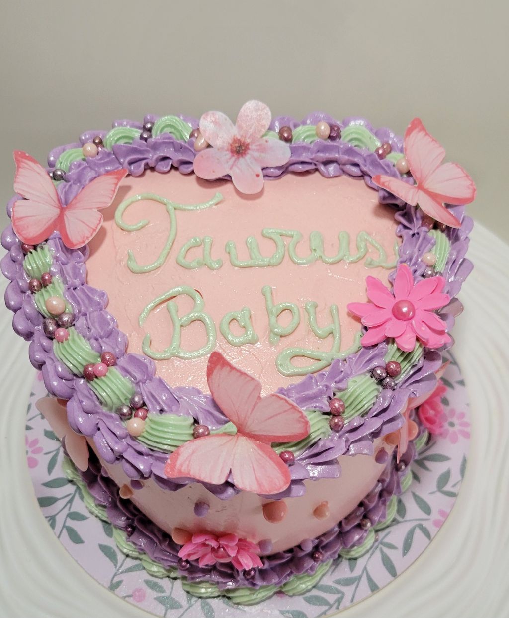 Pretty in Pink Vintage Ribbon Heart Cake