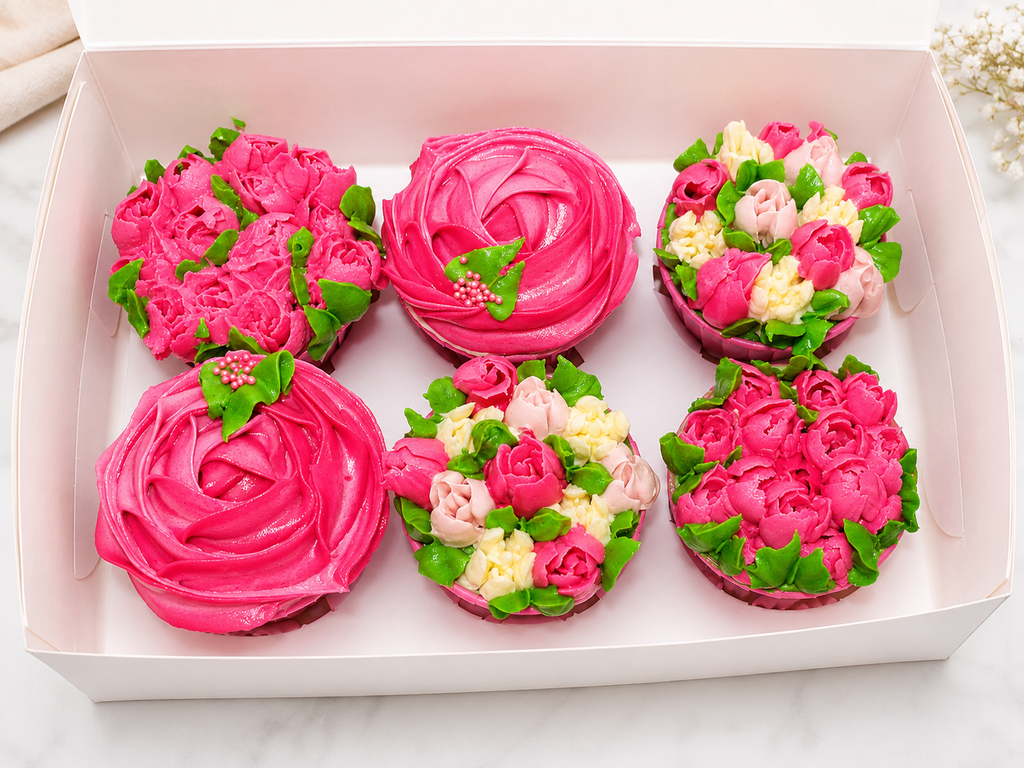 Hot Pink Floral Cupcakes