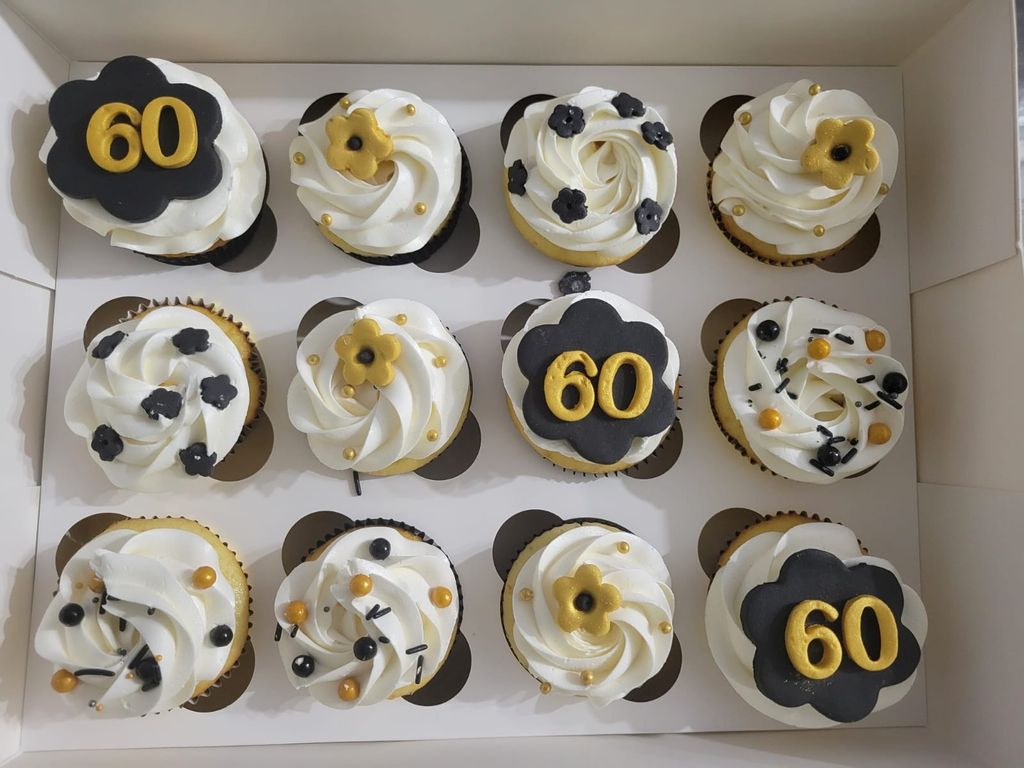 60th B&W Gold Birthday Cupcakes