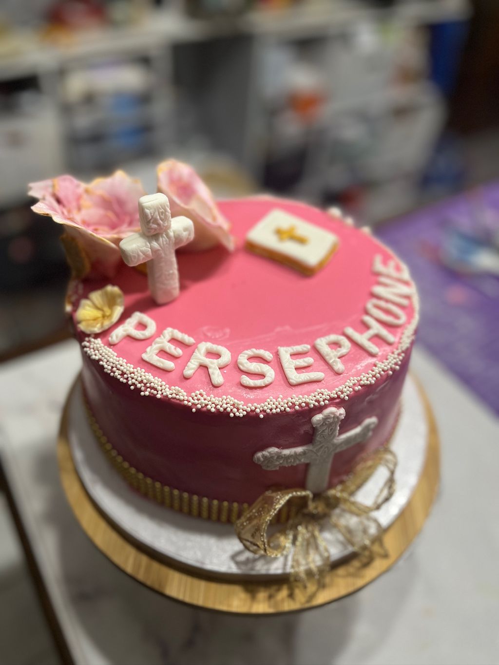 Pink & White Christening Cake