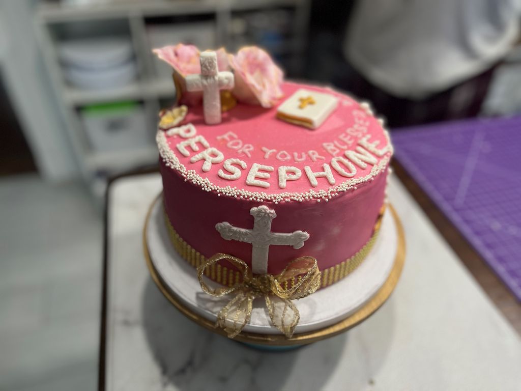Pink & White Christening Cake