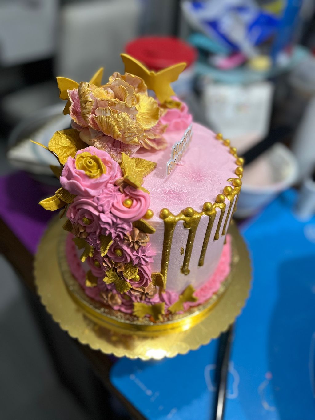 Butterfly Pink & Gold Birthday Cake