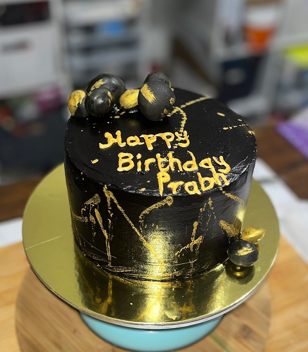 Black and Gold Abstract Birthday Cake