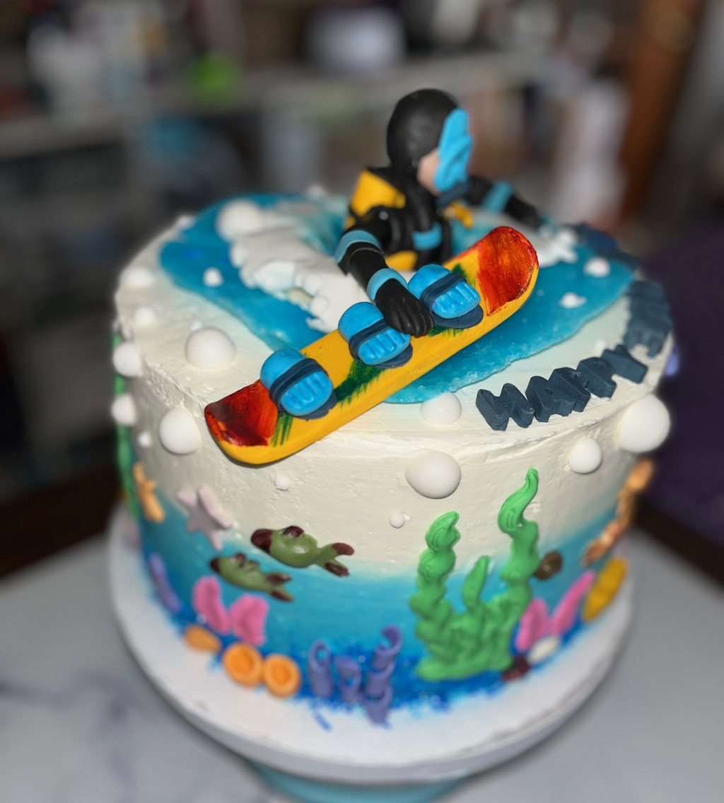 Scuba Diving-Themed 50th Birthday Cake with Fondant Sea Creatures