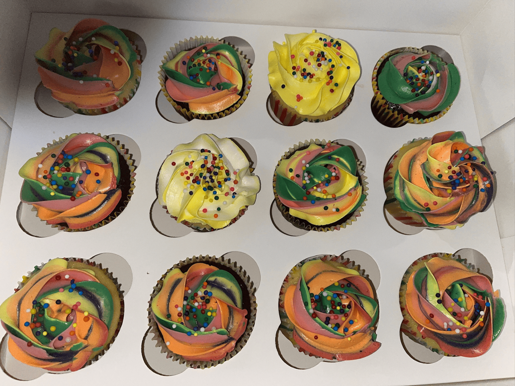 Multicolored Swirl Cupcakes with Buttercream Frosting