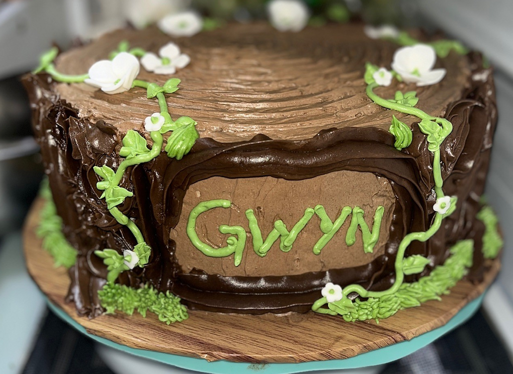 Tree Stump-Themed Birthday Cake